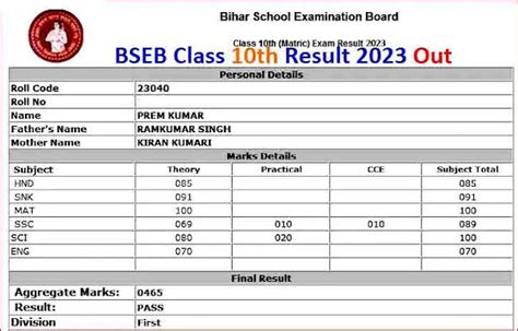 bihar 10th board result 2023